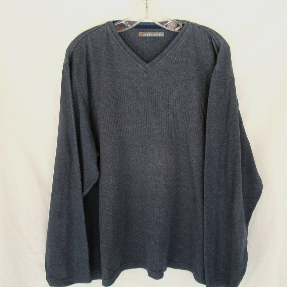 John Henry men's sweater X Large blue ribbed long sleeves vintage